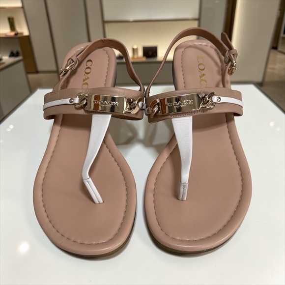 Coach Shoes - COACH Women's Caterine Nude and White T-Strap Thong Sandals! Size 7.5